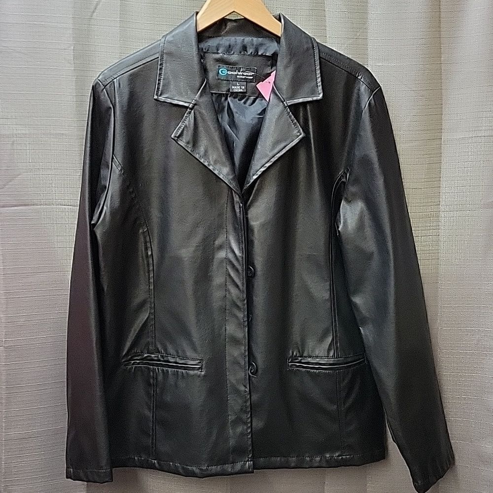 ‎Coolwear leather look black jacket/coat, size L